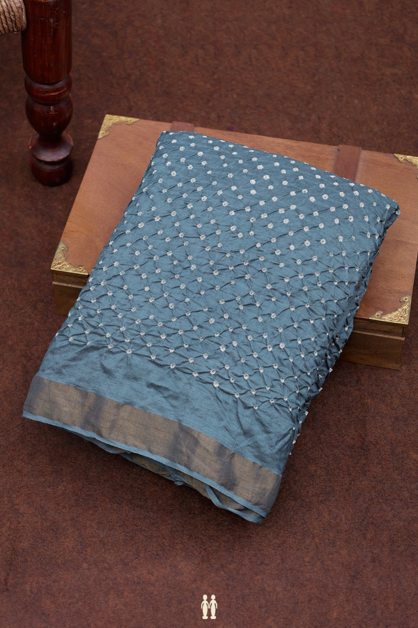 Bandhani Silk Saree In Dusty Blue With Tie And Dye Design
