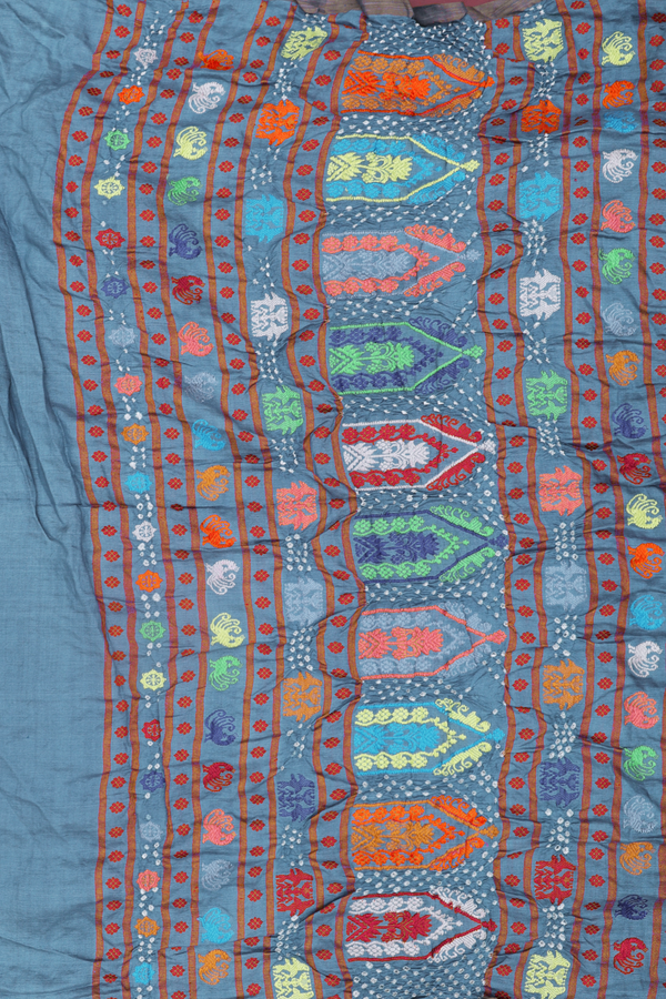 Bandhani Silk Saree In Dusty Blue With Tie And Dye Design