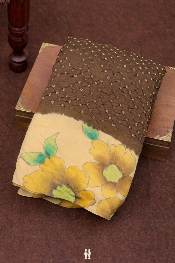 Bandhani Silk Saree In Walnut Brown With Tie And Dye Design