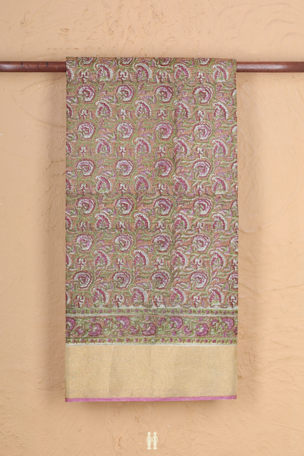 Tussar Silk Saree In Brown With Floral Design