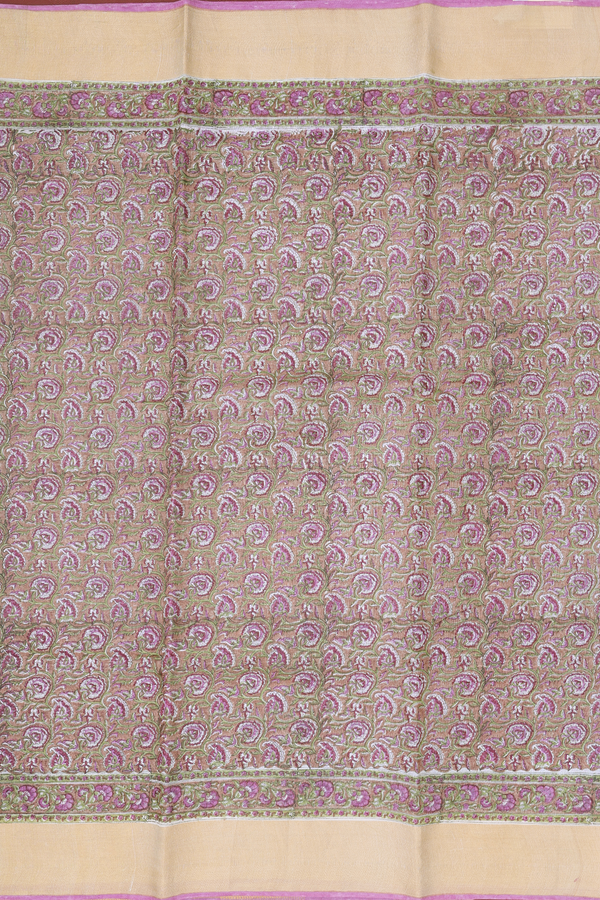Tussar Silk Saree In Brown With Floral Design