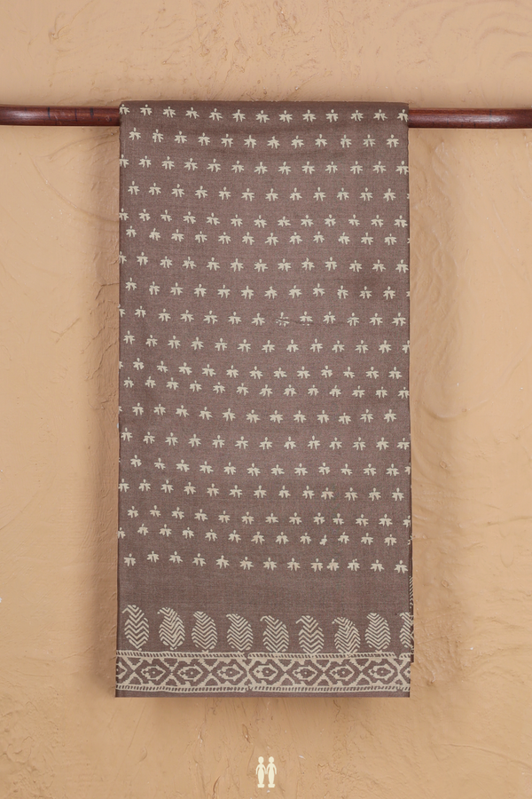 Tussar Silk Saree In Brown With Printed Buttas