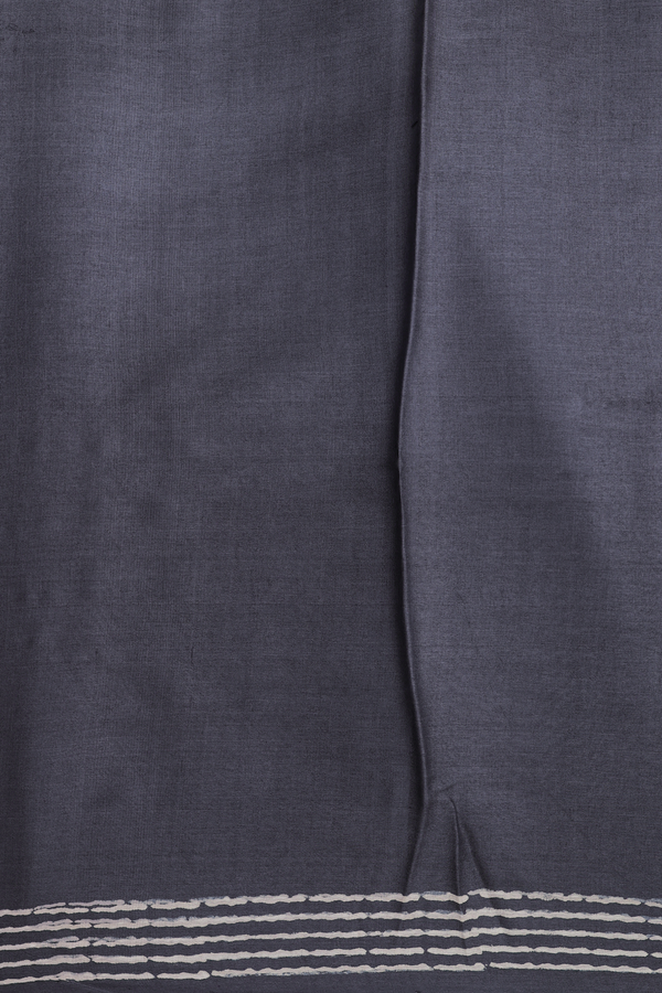 Tussar Silk Saree In Charcoal Grey With Printed Buttis