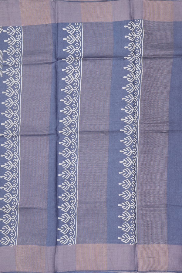 Tussar Silk Saree In Blue With Allover Design