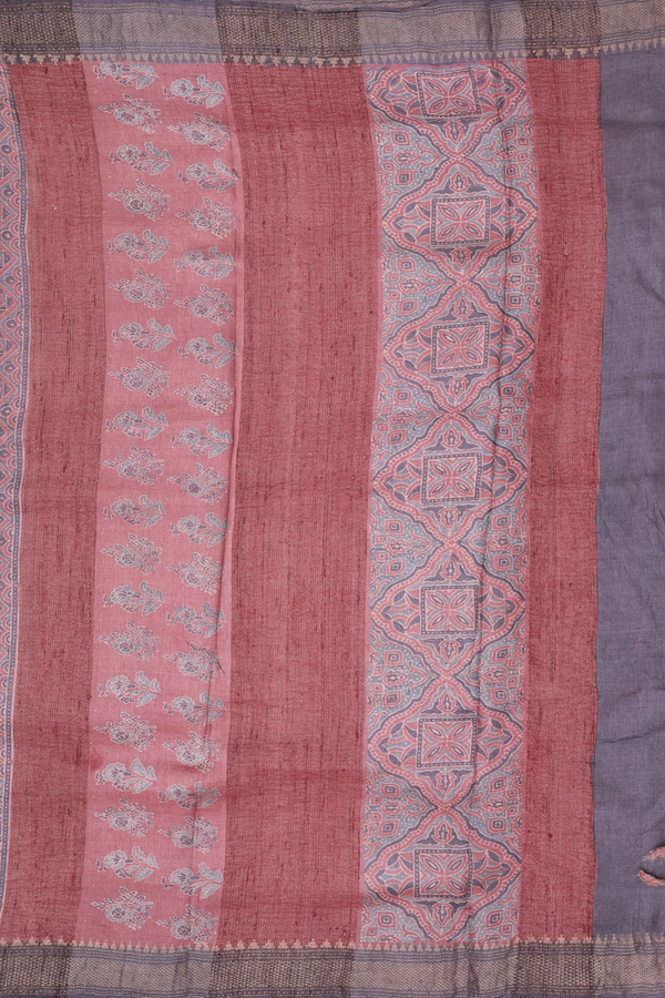 Tussar Silk Saree In Brick Red With Floral Motifs