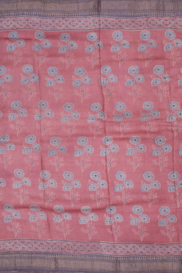 Tussar Silk Saree In Brick Red With Floral Motifs