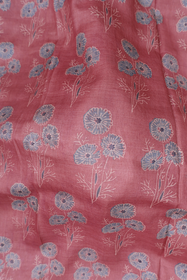 Tussar Silk Saree In Brick Red With Floral Motifs