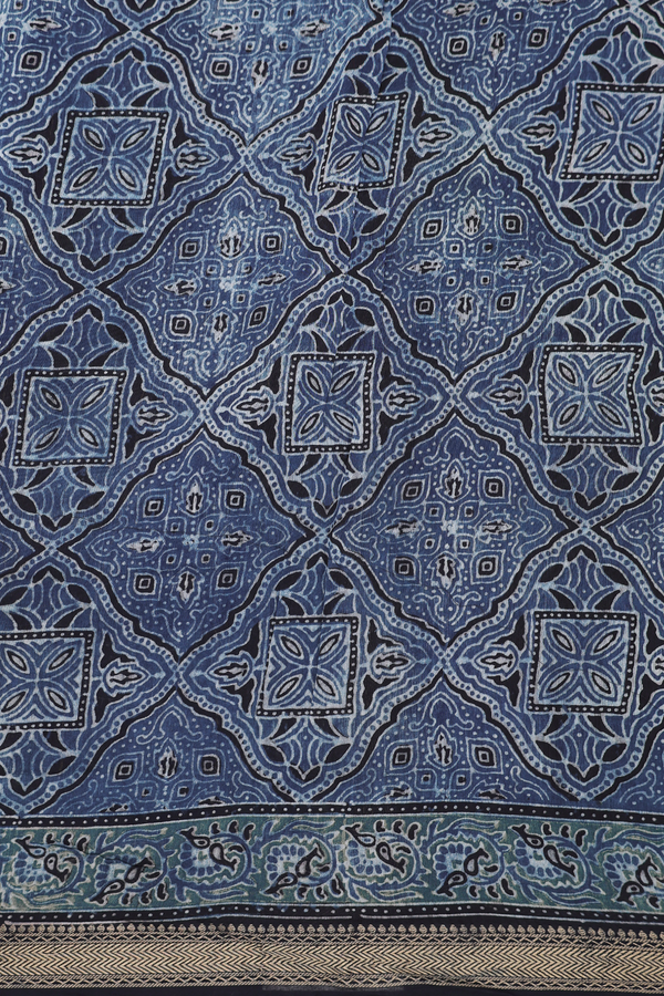Chanderi Silk Cotton Saree In Oxford Blue With Floral Buttas