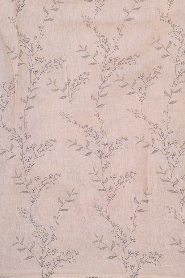 Linen Saree In Cream Color With Floral Border