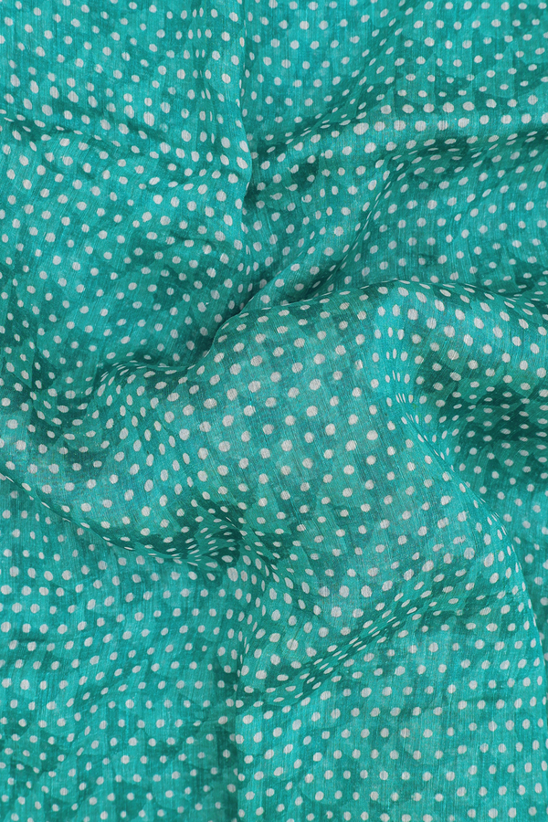 Linen Saree In Green With Circle Design