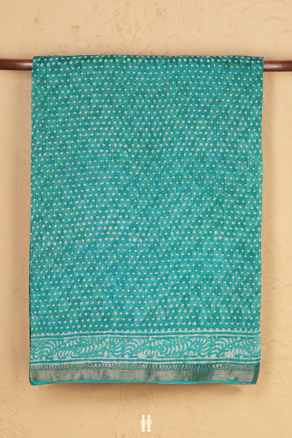 Linen Saree In Green With Circle Design