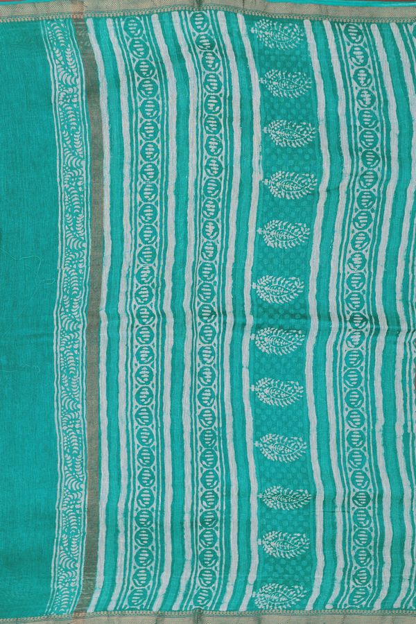 Linen Saree In Green With Circle Design