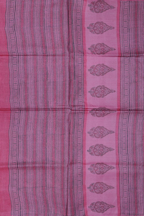 Tussar Silk Saree In Dusty Plum With Printed Design