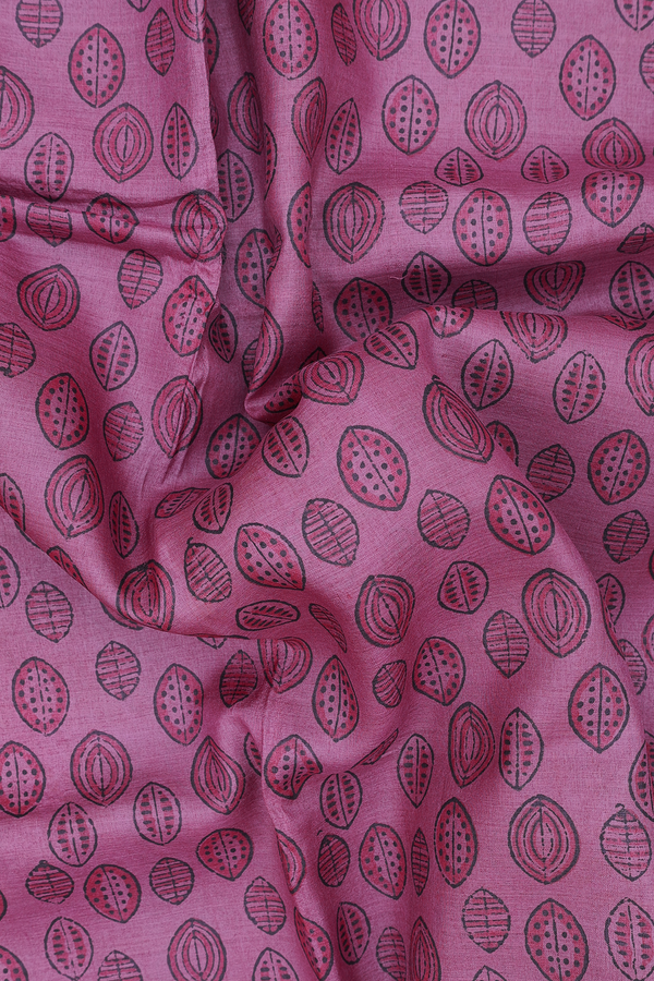 Tussar Silk Saree In Dusty Plum With Printed Design