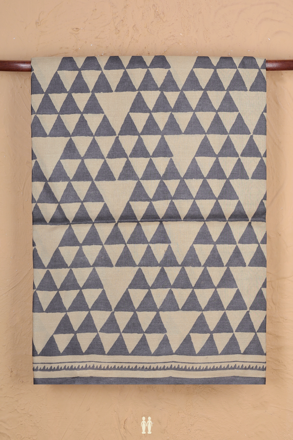 Tussar Silk Saree In Beige With Triangle Design