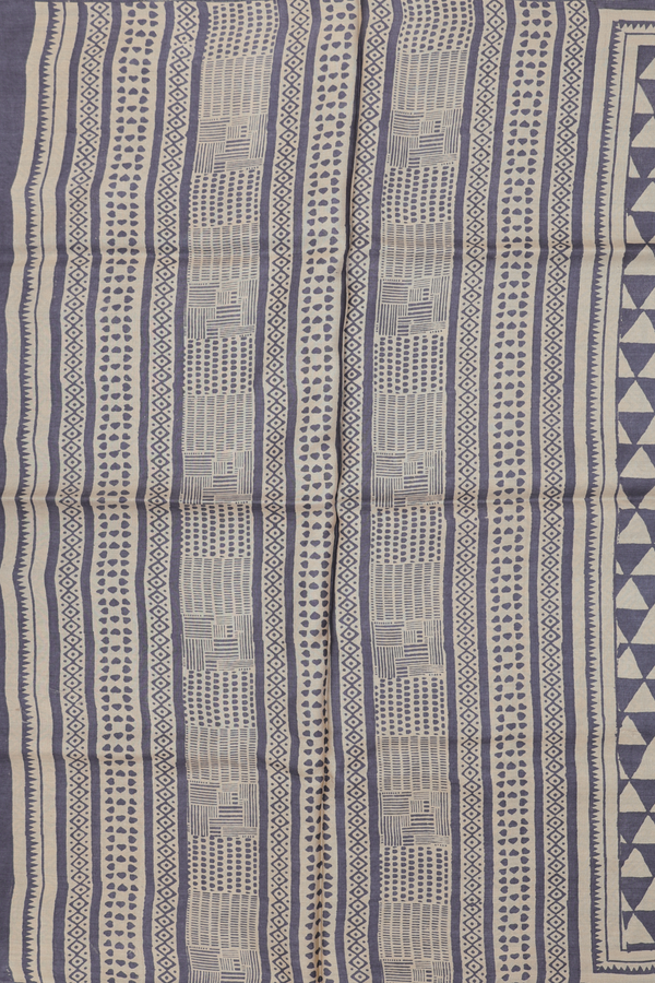 Tussar Silk Saree In Beige With Triangle Design