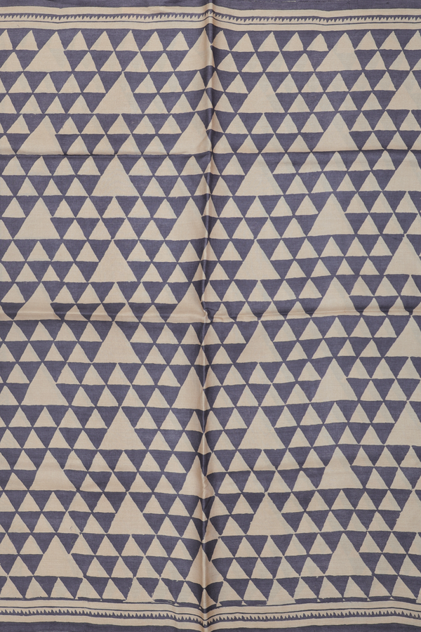 Tussar Silk Saree In Beige With Triangle Design