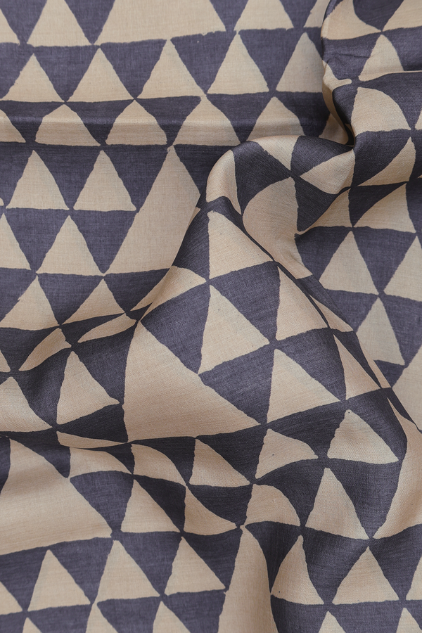 Tussar Silk Saree In Beige With Triangle Design
