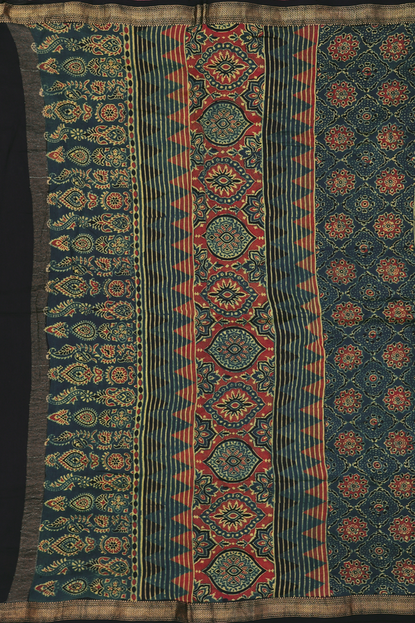 Chanderi Silk Cotton Saree In Dark Green With Printed Design