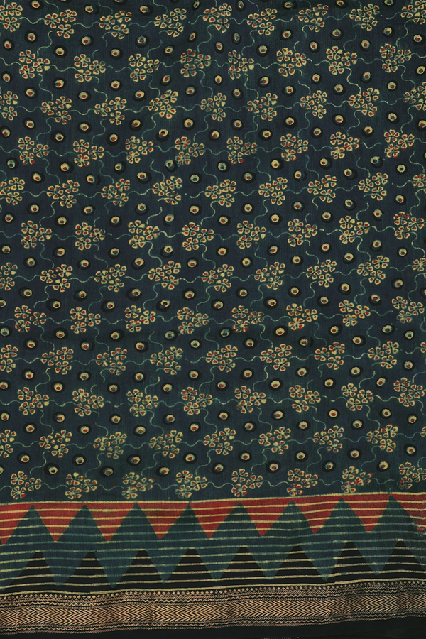 Chanderi Silk Cotton Saree In Dark Green With Printed Design