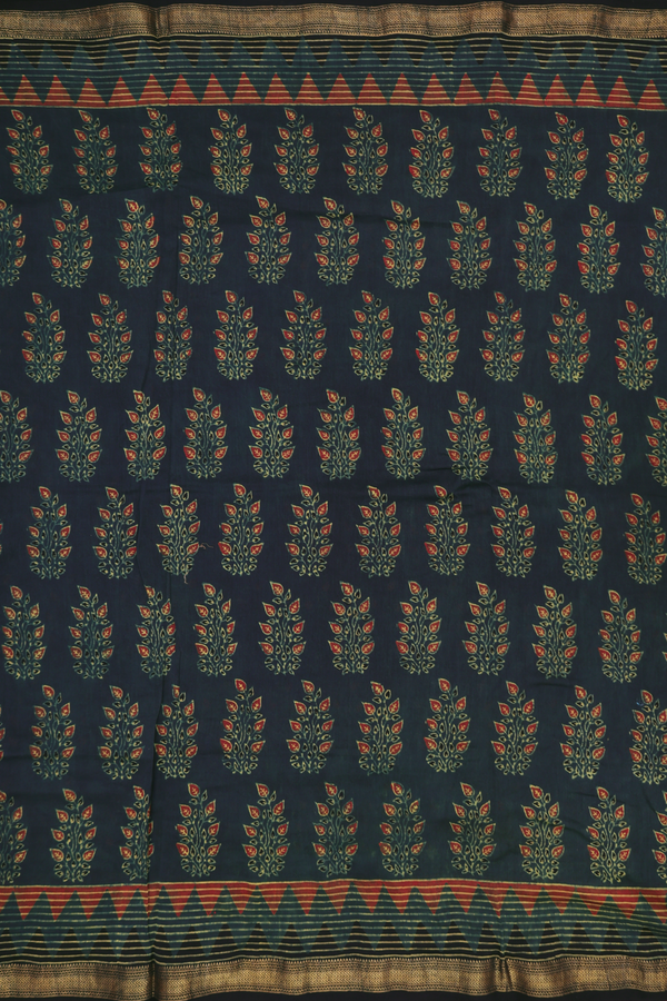 Chanderi Silk Cotton Saree In Dark Green With Printed Design