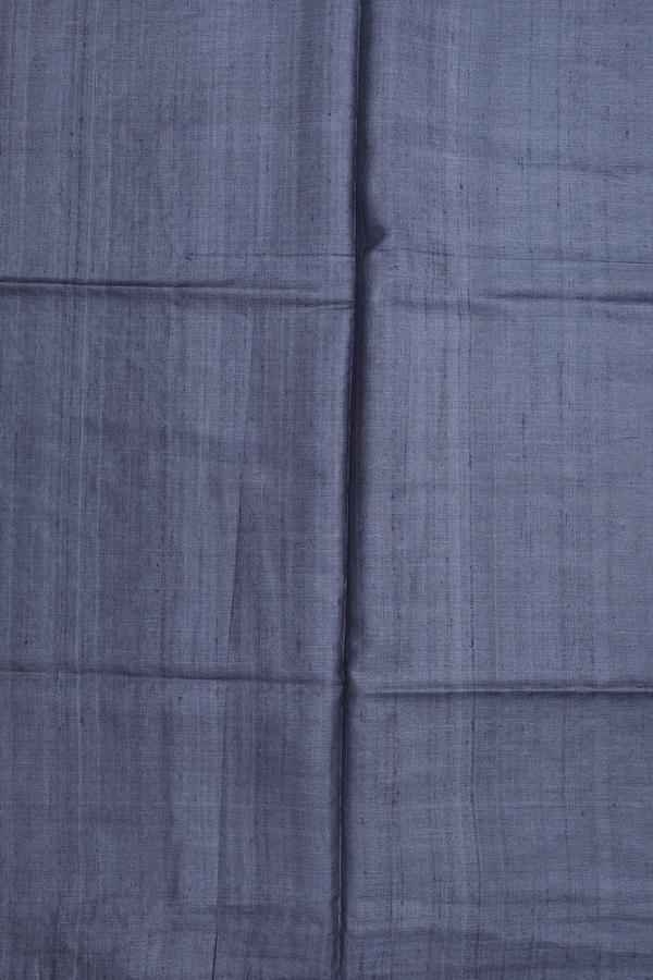 Tussar Silk Saree In Greyish Blue With Contrast Border