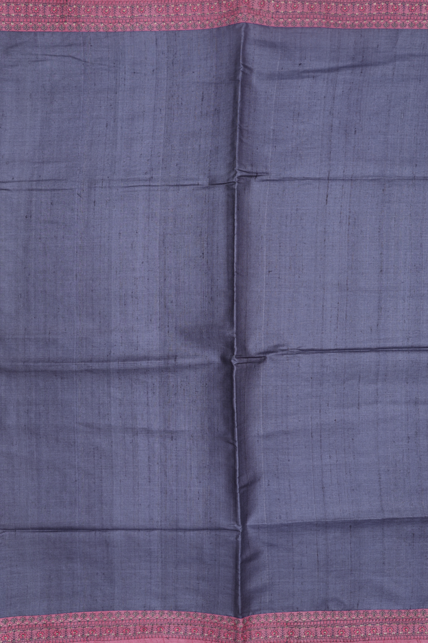Tussar Silk Saree In Greyish Blue With Contrast Border