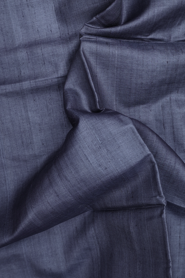 Tussar Silk Saree In Greyish Blue With Contrast Border