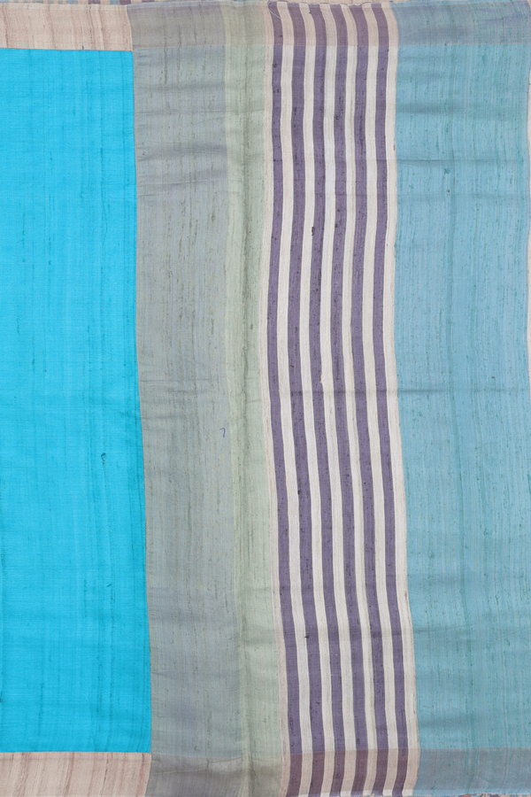 Tussar Silk Saree In Cerulean Blue With Contrast Border