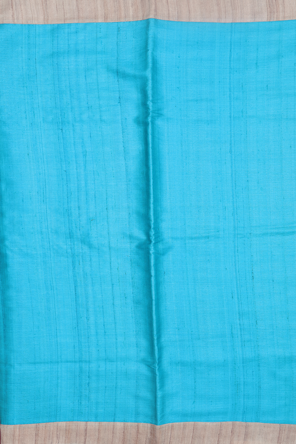 Tussar Silk Saree In Cerulean Blue With Contrast Border