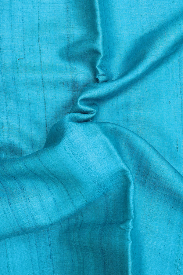 Tussar Silk Saree In Cerulean Blue With Contrast Border