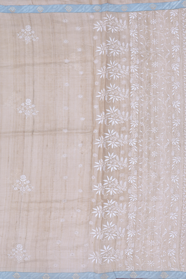 Tussar Silk Saree In Cream Color With Floral Motifs