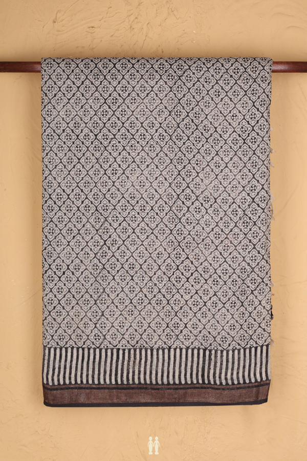 Handloom Khadi Cotton Saree In Black With Printed Design