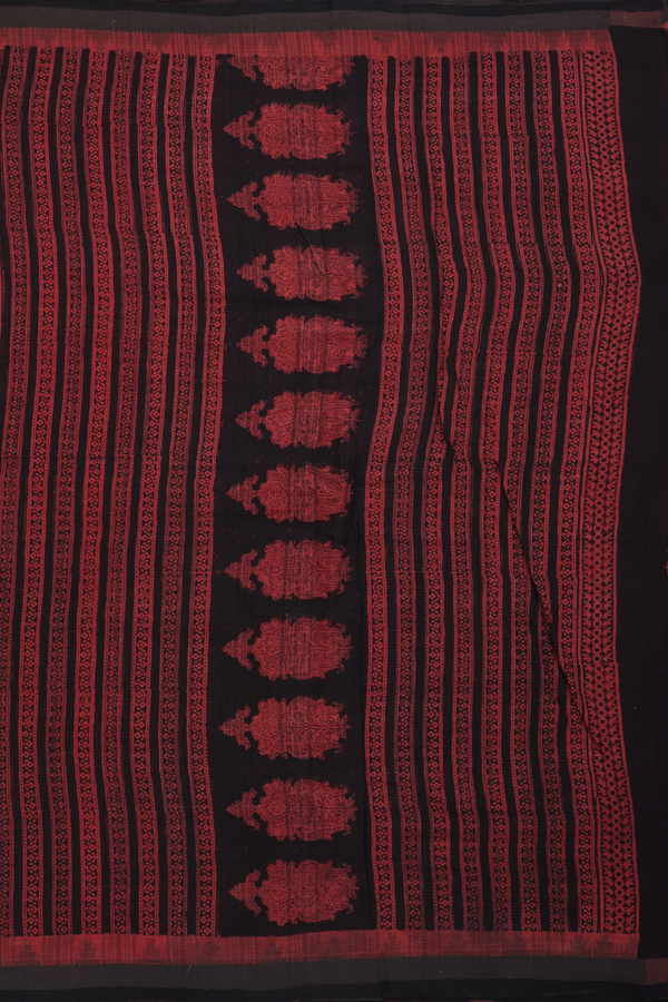 Handloom Khadi Cotton Saree Red And Black With Chevron Design
