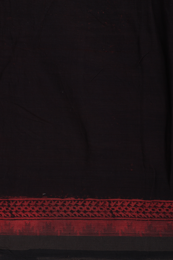 Handloom Khadi Cotton Saree Red And Black With Chevron Design
