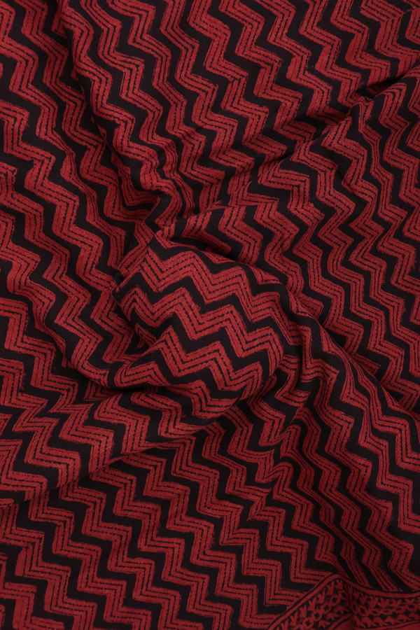 Handloom Khadi Cotton Saree Red And Black With Chevron Design