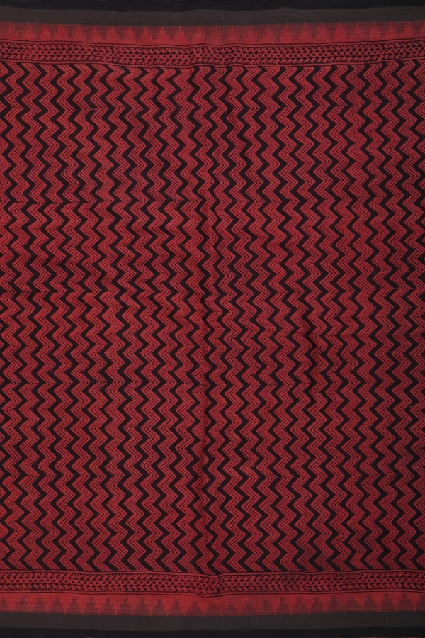 Handloom Khadi Cotton Saree Red And Black With Chevron Design