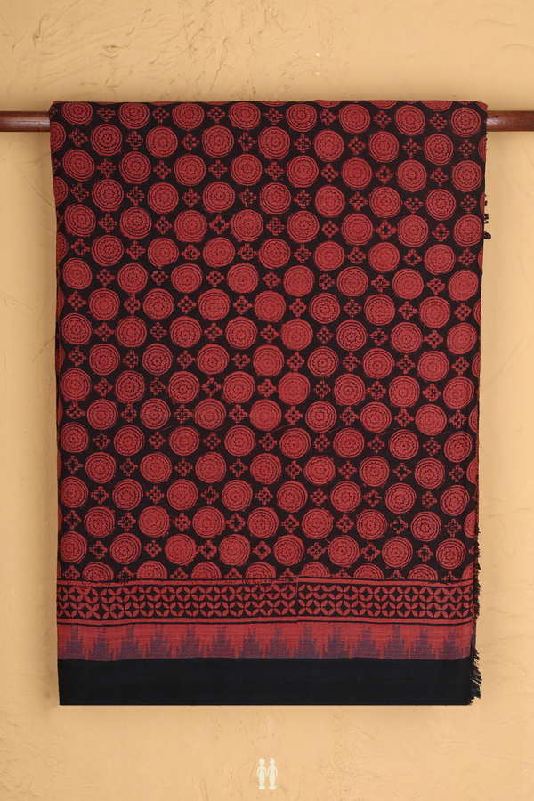 Handloom Khadi Cotton Saree In Black With Chakram Design