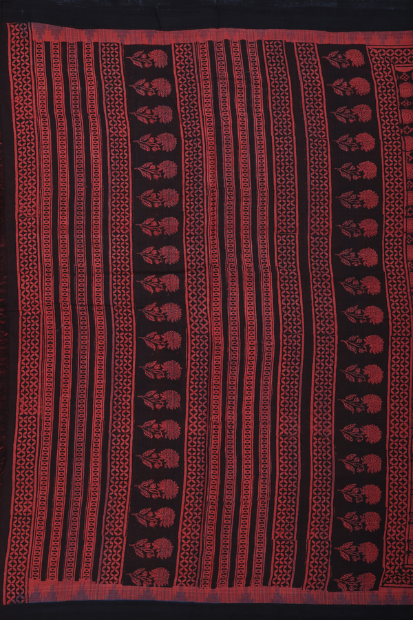 Handloom Khadi Cotton Saree In Black With Chakram Design