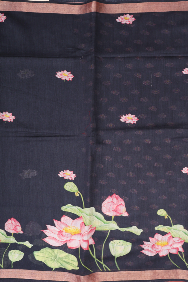 Chanderi Silk Cotton Saree In Black With Floral Buttas