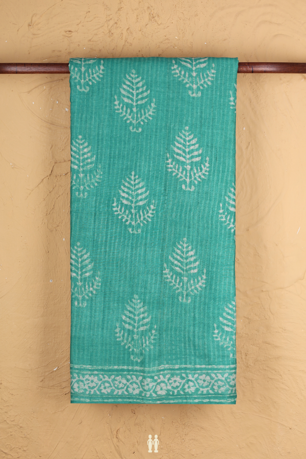 Tussar Silk Saree In Sea Green With Printed Design