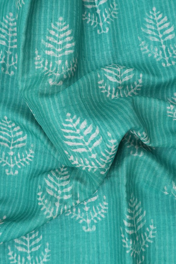 Tussar Silk Saree In Sea Green With Printed Design