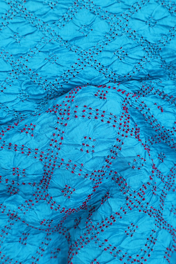 Bandhani Silk Saree In Deep Sky Blue With Tie And Dye Design