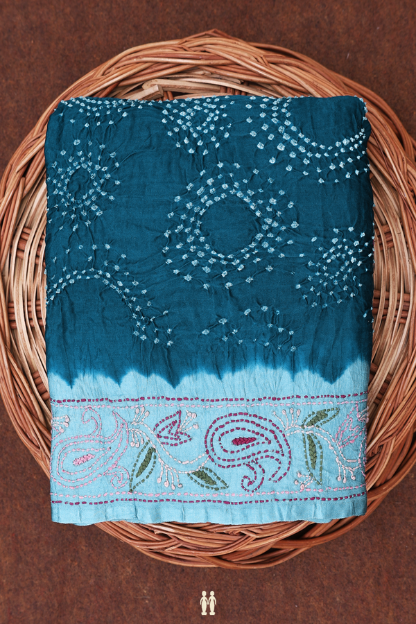Bandhani Silk Saree In Teal Blue With Tie And Dye Design
