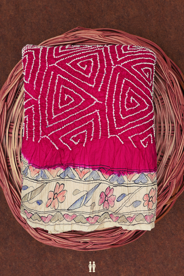 Bandhani Silk Saree In Dark Pink With Tie And Dye Design