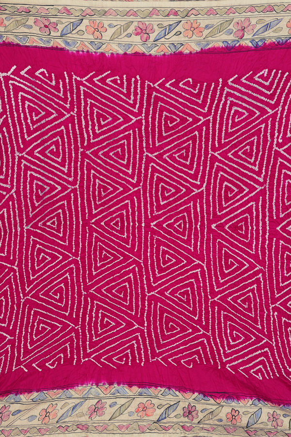Bandhani Silk Saree In Dark Pink With Tie And Dye Design