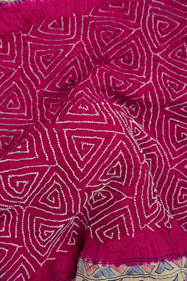 Bandhani Silk Saree In Dark Pink With Tie And Dye Design