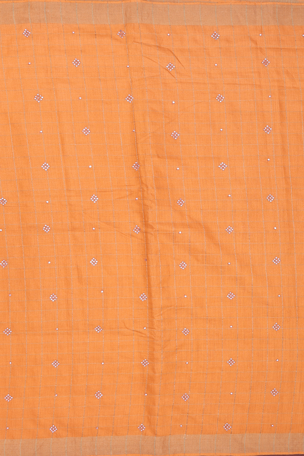 Tussar Silk Saree In Orange With Checks Design