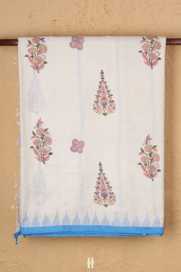 Tussar Silk Saree In Off White With Floral Motifs