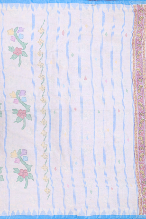 Tussar Silk Saree In Off White With Floral Motifs